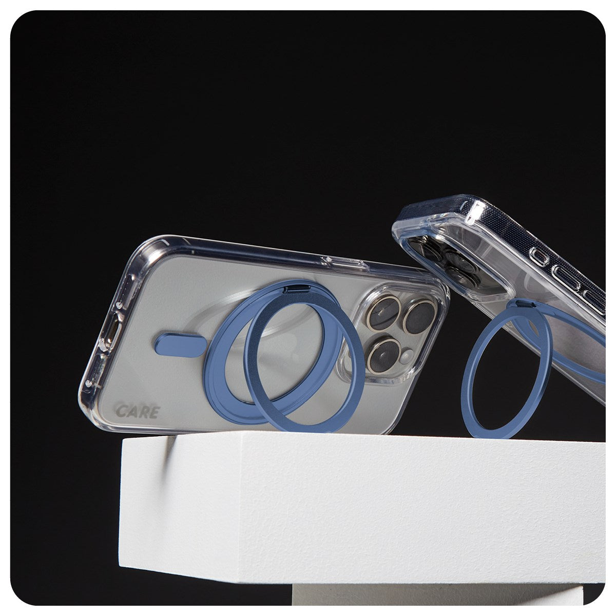 CARE by PanzerGlass® Feature Case Transparent m. Blau Kickstand & MagSafe iPhone 16